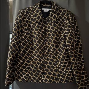 Vintage Maggy London 100% silk quilted zip jacket black, and gold